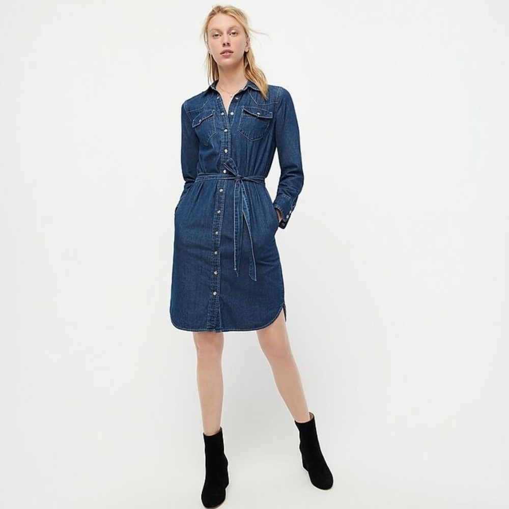 J. Crew denim chambray pearl snap button down dress size 2 ASO Meghan Markle - Picture 4 of 10